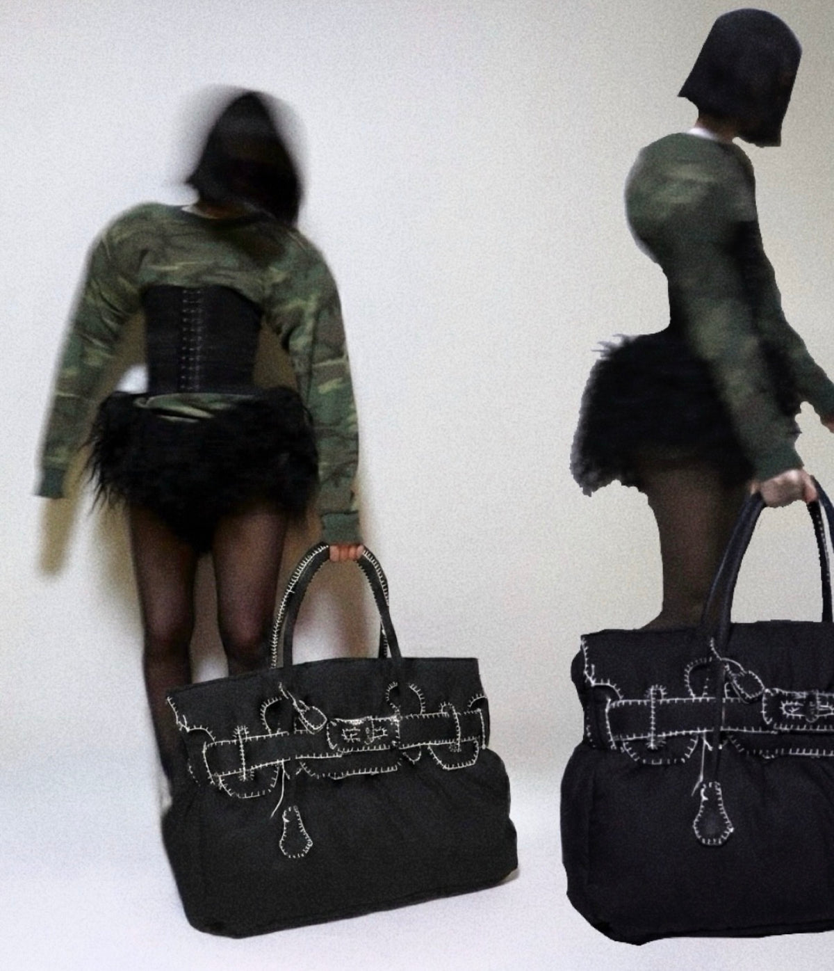 hand made hand stitched tote(black)